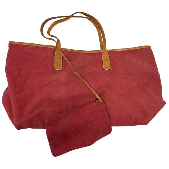 Sundance Red Canvas Tote Bag Leather Handles Pouch Made In Italy Large Shopper - Picture 1 of 8